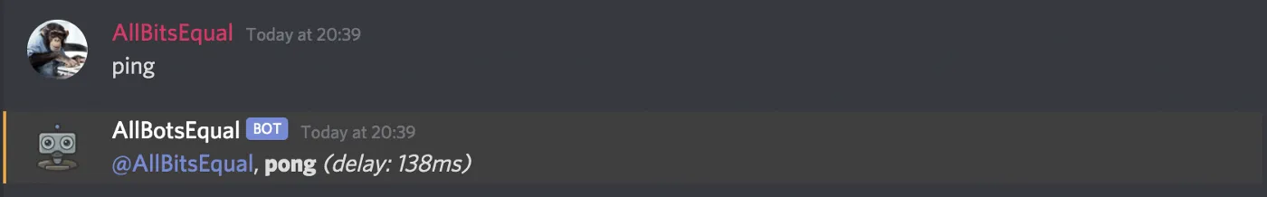 Discord-Chat – Bot antwortet auf „ping“ mit Pong und Latenz