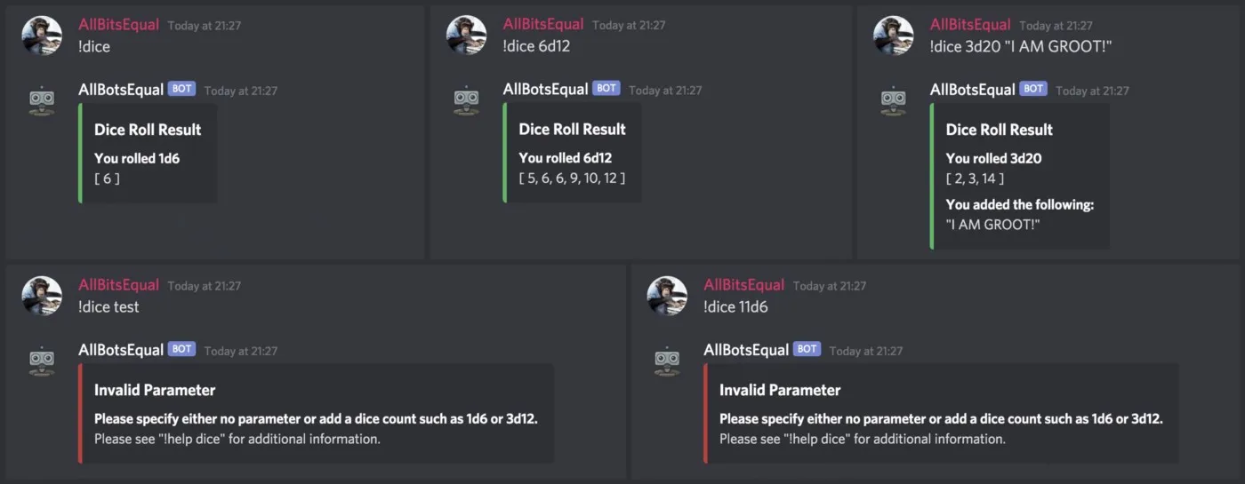 Beispielausgaben des !whois-Befehls mit verschiedenen Eingaben im Discord-Chat