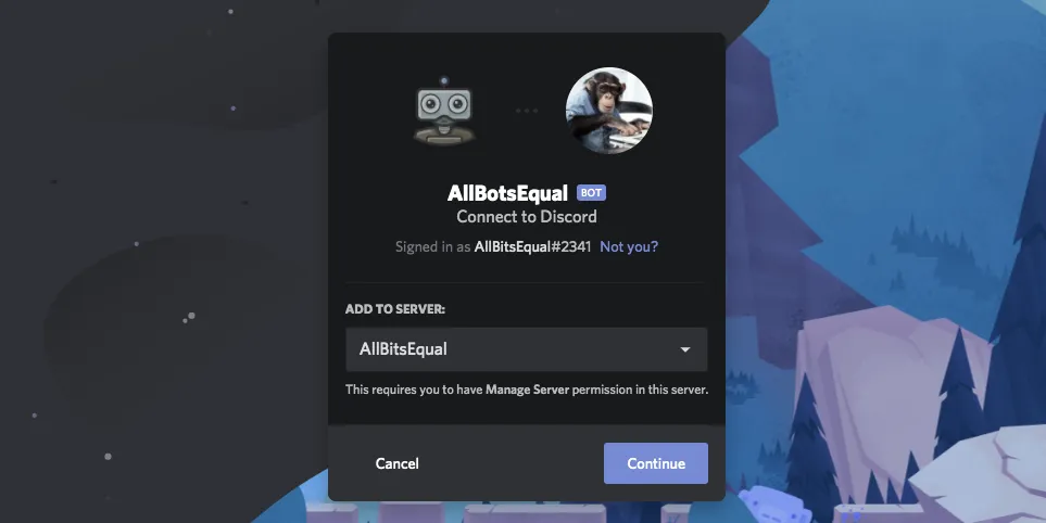 Discord – Server auswählen und Bot autorisieren