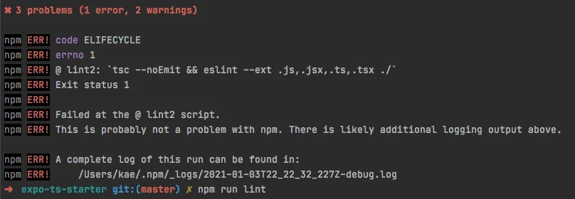 Terminal – Ausführen von TypeScript-Check und ESLint